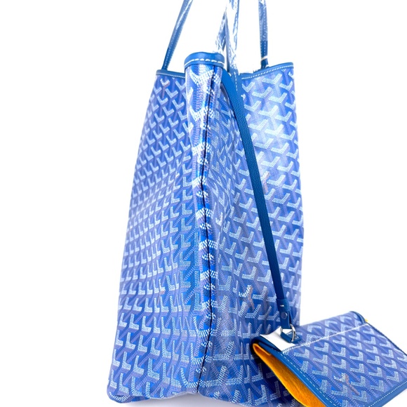 New GOYARD Goyardine Saint Louis GM Blue Tote Bag with Pouch - Picture 6 of 13